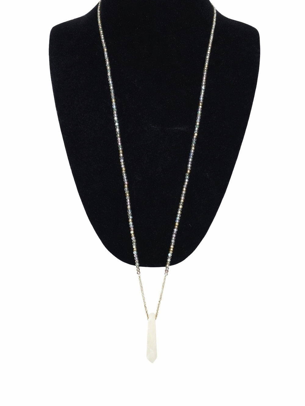 Handmade Crystal Glass Bead Faceted Alabaster Agate Obelisk Necklace